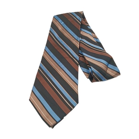 Michael Kors Silk Repp Tie Men’s 61” Blue Brown Stripe Retro Preppy Wide New - Picture 2 of 3